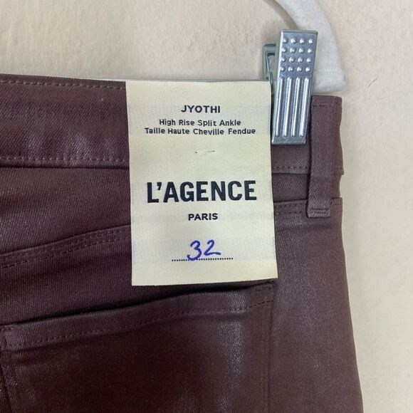 NWT  L'Agence Jyothi Skinny Brow Cocoa Jeans Coated High Rise Ankle Size 32 - Picture 7 of 9
